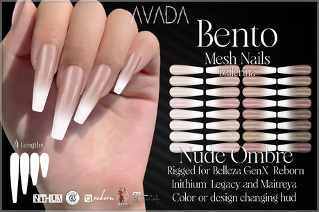 Second Life Marketplace - Avada Bento Nails (B) - Nude Ombre